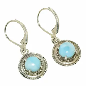 Most Demanding Natural Larimar Designer Birth Gemstone Fine Jewelry 925 Sterling Silver Custom Women Russian lock Earring