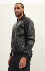 Veste sur mesure pour hommes en peau de mouton noir de haute qualité Nouveau col côtelé à la mode Stand Winter Season Breathable Leather - Product Image 5