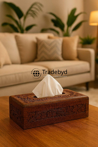 Porte-mouchoirs décoratif de qualité supérieure en bois sculpté à la main avec motif floral gravé pour une décoration intérieure élégante Tradebyd - Product Image 6
