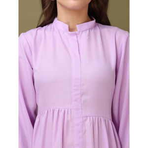 Purvaja Solid <b>Ruffle</b> Fit & Flare Maxi <b>Dress</b> <b>for</b> <b>Women</b>, Cotton Blend, Full Puff Sleeves, Collar V-Neck, Tiered Flared Design - Product Image 5