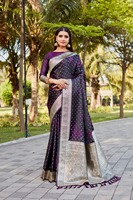 Sari en soie satinée tissée à la main de qualité supérieure belle bordure de créateur avec un style uni imprimé riche Pallu pour les mariages