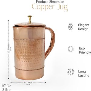 Carafe à boisson ronde moderne de luxe en cuivre 1,0 L personnalisée pour la maison, l'hôtel, le restaurant, les fêtes, en provenance d'Inde - Product Image 6