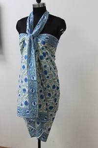 Pareo de algodón suave Queen/Pareo azul celadón verde indio Floral estampado a mano Regalo para mamá amiga dama de honor Mujer ropa de playa - Product Image 2