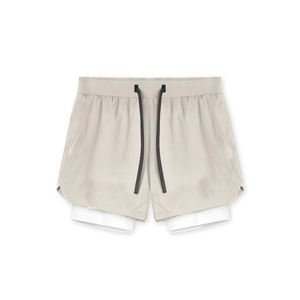 กางเกงขาสั้นสองในหนึ่งสำหรับผู้ชายกางเกงขาสั้นสำหรับออกกำลังกายวิ่งพร้อมเชือกรัดเอวแห้งเร็วระบายอากาศ - Product Image 1