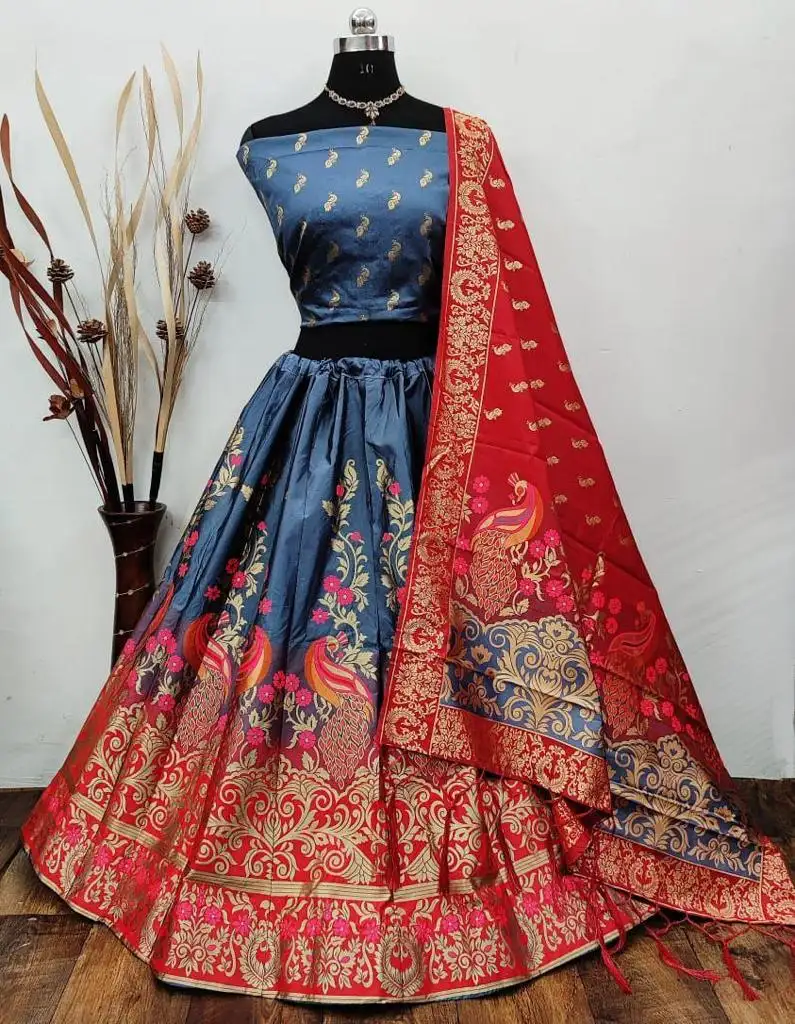 Дизайнерская блузка из парчовой ткани Lehenga из чистого шелка и чистого шелка banarasi Dupatta Lehenga choli