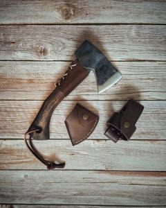 High Quality Medieval <b>Style</b> Wood Handle Hatchet Axe Hand Forged Carbon Steel Blade with Protective Cover for Outdoor Camping - Product Image 4