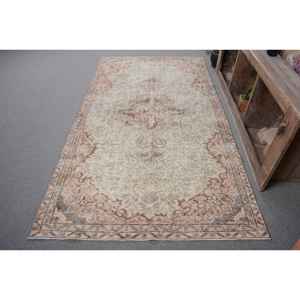 พรมผ้าวูลสไตล์ตุรกีโบราณสีเบจสีน้ำตาล4.7x8.6ft ทำมือดีไซน์งานเย็บปะติดสำหรับวัยรุ่นตรงทางเดินทรงสี่เหลี่ยมผืนผ้าทำจากยาง - Product Image 1