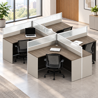 Bureau de travail en forme de T pour quatre personnes avec écrans de séparation, bureau modulaire moderne pour mobilier de bureau