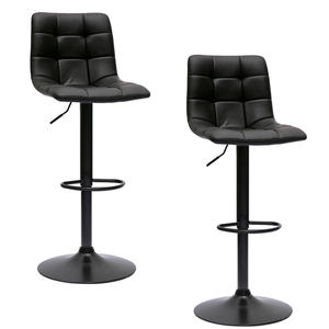 Lot de 2 tabourets de cuisine noirs ajustables en similicuir 44x48x87cm Repose-pieds rembourré Hauteur jusqu'à 107cm pour bars - Product Image 1