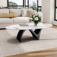 Ensemble de tables basses gigognes modernes et minimalistes, table basse ronde en pierre frittée, structure métallique, mobilier de salon