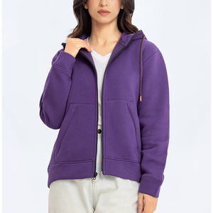 เสื้อฮู้ดมีซิปแขนยาวสำหรับผู้หญิงเสื้อฮู้ดซิปสีตัดกันทรงหลวมลำลองสำหรับฤดูหนาว - Product Image 2