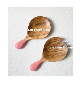 Cuillères de service en bois de mangue pour restaurant Serveurs à salade en bois Cuillère Fourchette Dîner Couverts Serveur Set Food Safe Email Handles - Product Image 3