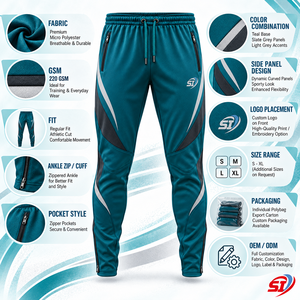 Custom <b>Men</b>’s Soccer Training <b>Pants</b> Teal Drift Tapered Performance Joggers - Product Image 4