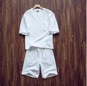 Conjunto de camiseta y pantalones cortos de gofres pesados personalizados para hombre, pantalones cortos y camiseta, conjuntos de camiseta de 2 piezas - Product Image 6