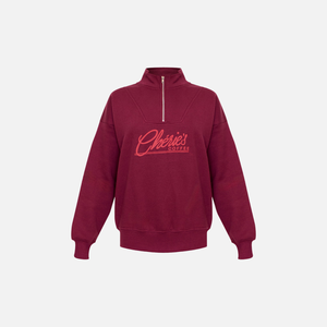 Top Qualité Prune Cheries Café Bouffée Imprimer Demi Zip Sweat Matériel Polaire Dos Sweat Col Col Haut - Product Image 4