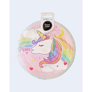Assiettes en papier licorne Party Love 23 cm, lot de 8, fournitures de fête - Product Image 1