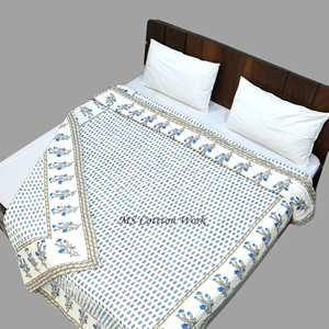 Nữ Hoàng Kích thước đôi Giường Mùa Đông Quilt thiết lập độc đáo màu xanh butta Hoa Tay khối in New Reversible bông chăn mềm khâu - Product Image 1