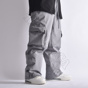 Top Trendy Light <b>Grey</b> Baggy Snow Pants with <b>Cargo</b> Pockets and Waterproof Fabric for Men and <b>Women</b> - Product Image 4