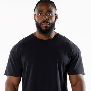 เสื้อยืดคอกลมผู้ชายสีดำ-ผ้าฝ้าย94% 6% สแปนเด็กซ์แขนสั้น Raglan ติดตั้งไหล่ตก - Product Image 5