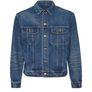 แจ็กเก็ตยีนส์สีน้ำเงินวินเทจสำหรับผู้ชายเสื้อโค้ทยีนส์ลำลองผ้าฝ้ายยืดใหม่สำหรับฤดูใบไม้ผลิและฤดูใบไม้ร่วงสีสไตล์คลาสสิก - Product Image 1