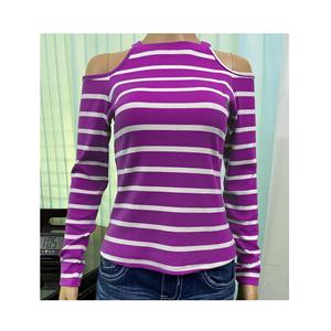 T-shirt uni blanc d'été chaud en coton à manches longues nouveau design élégant logo personnalisé conception t-shirt rayé pour les femmes du Bangladesh - Product Image 1