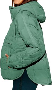 Pull matelassé léger pour femmes veste bouffante manteau à manches longues capuche surdimensionnée col montant bouton compressible pour l'hiver - Product Image 3