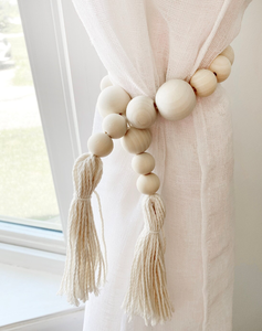 Boho <b>Curtain</b>, <b>Curtain</b> Tiebacks, <b>Curtain</b> Ties, Wood Bead <b>Curtain</b> - Product Image 2