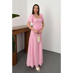 Pink Smocked <b>Linen</b> Set - Pink - Product Image 2