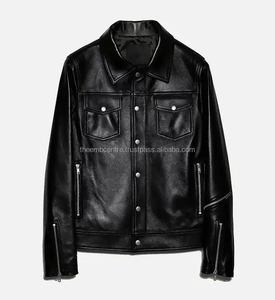 Chaqueta de piel auténtica personalizada con cremallera para hombre, chaqueta de piel auténtica de buena calidad a precios al por mayor, chaqueta de piel de color personalizada para hombre - Product Image 1