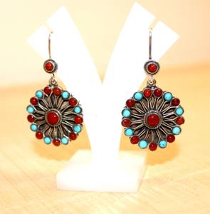 Boucles d'oreilles en argent sterling 925 naturelles fabriquées à la main en corail turquoise enveloppant des pierres de cristal de guérison forme ovale idée cadeau - Product Image 5