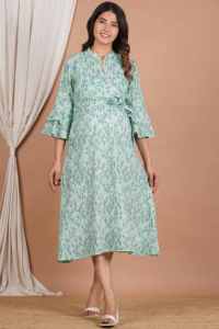 Robe de maternité à imprimé à la main avec accès par fermeture éclair pour l'allaitement, tunique longue kimono pour femmes, robe d'allaitement en coton floral - Product Image 2