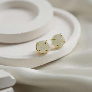 Handmade 8-10mm Rough <b>Aquamarine</b> <b>Stud</b> <b>Earrings</b> Prong Set Gold Plating Classic Style Raw Birthstone Gemstone Jewelry for Gifts - Product Image 5