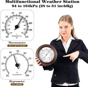 Baromètre mural 3 en 1 avec thermomètre hygromètre Station météo analogique Jauge de pression métallique pour intérieur extérieur - Product Image 6