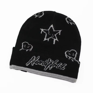 หมวกบีนนี่อะคริลิคปีกหมวกไม่มีโลโก้หมวกบีนนี่แบบถักป้ายหนังมีไข่มุกสำหรับฤดูหนาว - Product Image 5