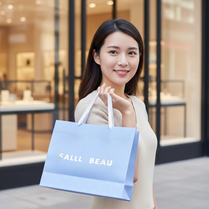 Sacs d'emballage pour vêtements en papier recyclé de luxe faits à la main avec logo personnalisé, ruban de lamination, poignée - Sacs cadeaux de boutique - Product Image 6