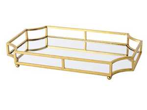 Ensemble de plateaux de service rectangulaires en verre transparent décoratifs en métal doré de luxe de grande taille, style nordique unique et moderne, avec poignées - Product Image 6