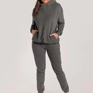 Elegante chándal de lana de algodón para mujer, conjunto de 2 piezas, Tops cortos con logotipo personalizado, sudaderas con capucha y pantalones de chándal para correr, nueva tela de lana - Product Image 2