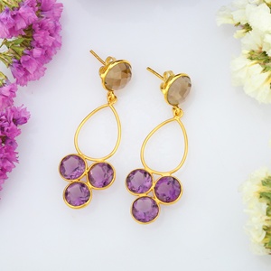 Luxe Gold Plated Natural Stones <b>Healing</b> <b>Crystal</b> Amethyst Fashion Jewelry 925 Sterling Silver Earring - Product Image 3