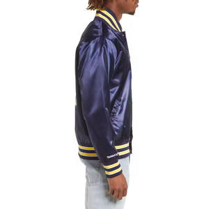 Haute Qualité Hommes Satin Varsity Letterman Baseball Broderie Patch Veste Hiver High Street Style Ceinture Fermeture-Vente en Gros - Product Image 4