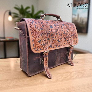 Maletín de cuero genuino hecho a mano, bandolera de estilo Vintage Unisex, con infusión Bohemia para negocios, uso informal, cremallera - Product Image 3