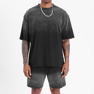 Vente en gros 100% coton respirant écologique goutte d'épaule surdimensionné 240GSM T-Shirts lâche Vintage Shorts ensemble vêtements de sport deux - Product Image 3