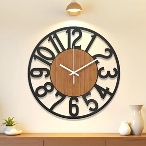 Reloj de pared de metal y madera de primera calidad, diseño elegante y duradero, ideal para dormitorio moderno, sala de estar, cocina u oficina - Product Image 1