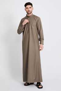 Respirant grande taille léger séchage rapide couleur unie marocain Khamis Thobe dubaï hommes tenue décontracté en gros Qatar pour arabe - Product Image 3