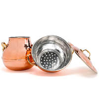Couscoussier en Cuivre Martelé à la Main avec Couvercle en Acier Inoxydable à 2 Niveaux, Compatible Four, Écologique, pour Cuisine Marocaine et Tunisienne