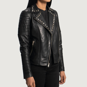 Veste en cuir pour femmes Offre Spéciale Fournisseur OEM Logo personnalisé en gros Manteaux de motard élégants et ajustés Tendance de moto bon marché - Product Image 1