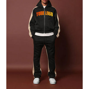 Customized Solid Heavyweight <b>Oversized</b> Men's Sweat Suit Zip-Up Hoodie Flared Pants Tracksuit 100% Cotton Casual Wear <b>Sweatpants</b> - Product Image 4