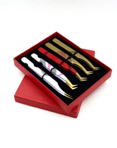 แหนบต่อขนตาพลาสม่าสีทองปลายทองเคลือบผงสีขาวแบบแยกเป็นชิ้น - Product Image 2