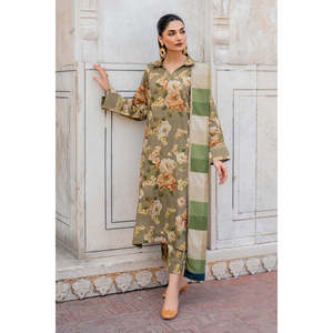 BAROUQE-3pcs Casual Crepe Collection KARANDI Printed Shirt Dupatta <b>Trousers</b>-BIC-2579 - Product Image 1