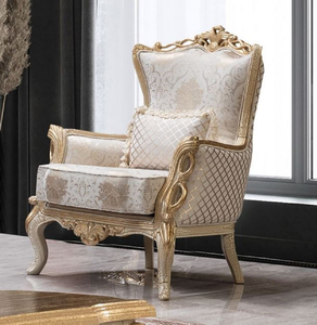 Royal European Style Accent <b>Chair</b> with Ornate Gold Gilded <b>Wood</b> Frame and Premium Damask Upholstery - Product Image 2