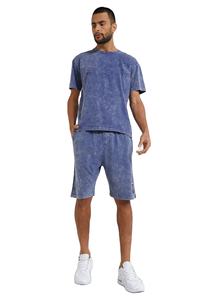 ชุดแฟชั่นฤดูร้อนสำหรับผู้ชาย ชุดกางเกงขาสั้นระบายอากาศ เสื้อยืดคอกลมลายฟอกสี ชุดกางเกงขาสั้นลำลอง ชุดกีฬา ไหล่ตก - Product Image 3